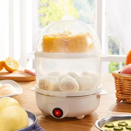 Hjemix | 220V Multifunksjonell elektrisk eggkoker - Dobbeltlag eggkoker og mini-dampkokeren for frokost på kjøkkenet