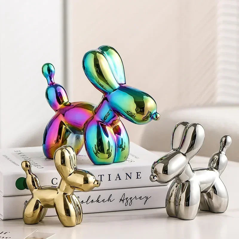 Hjemix | Nordisk Keramisk Ballonghund Skulptur Gull Dyre Dekorasjoner Statue Stue Ornament Kreativ Skrivebord Ornament Hjem Dekor