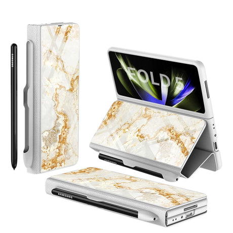 Hjemix | Støtbestandig Rustningssak Glassdeksler Stativ Sett Inn Kort Lærsak for Samsung Galaxy Z Fold 5/4