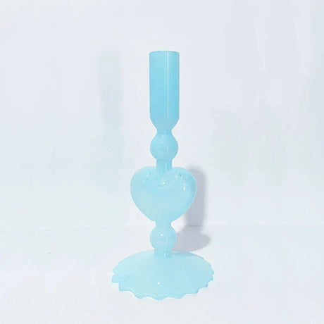 Hjemix | Retro Taper Lysestake Rød Hjerteformet Glass Lysestake Bryllup Borddekorasjon Hjem Fest Glass Vase Dekor