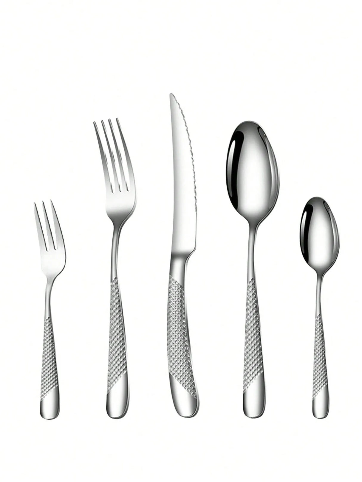 Hjemix | Høyverdig rustfritt stål sølv stjerne diamant bestikksett - Inkluderer kniv, gaffel, skje og dessertgaffel & skje - 6-delt/30-delt alternativer
