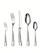 Hjemix | Høyverdig rustfritt stål sølv stjerne diamant bestikksett - Inkluderer kniv, gaffel, skje og dessertgaffel & skje - 6-delt/30-delt alternativer