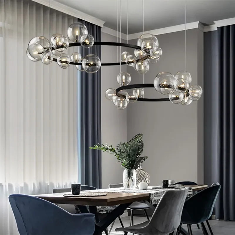 Hjemix | Moderne kreativ metall krystallampe: 7/10 klare glassbobler, lang rund design med G9 lyskilde