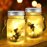 Hjemix | Glass Fairy Lamp - Solar Mason Jar Lantern, IP65 Vanntett Utendørs Hengelykt