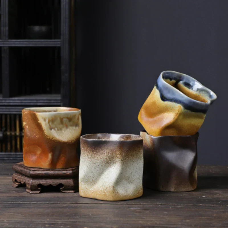 Hjemix | Uregelmessig vridd form kopp 9.47 unser/280 ml keramisk kaffekopp te-kopp uten håndtak polykromatisk kreativ keramiske kopper kaffekopper retro