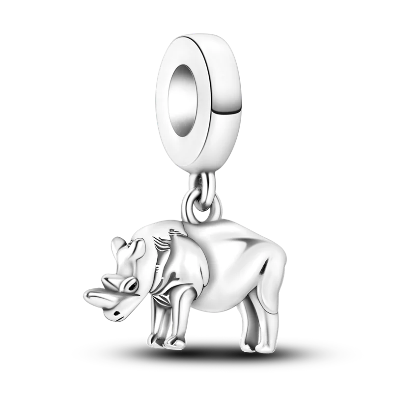Hjemix | 925 Sølv Gylden Leopard Charms Perler Fargerik Kameleon Nesehorn Løve Skarabé Katt Anheng Kompatibel med Original Pandora Armbånd Smykker