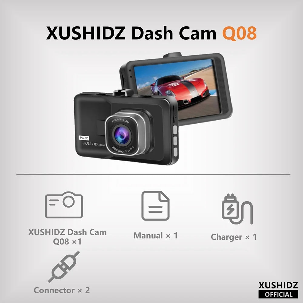 Hjemix | Q08 1080P Dash Cam med G-sensor - 170° Vidvinkelobjektiv & Super Nattseing