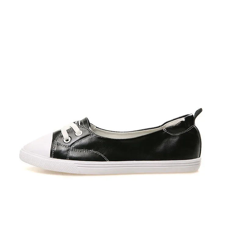 Hjemix | 100% Ekte Lær Sko Kvinner Flate Casual Sko Myk Ku skinn Hvite Flats