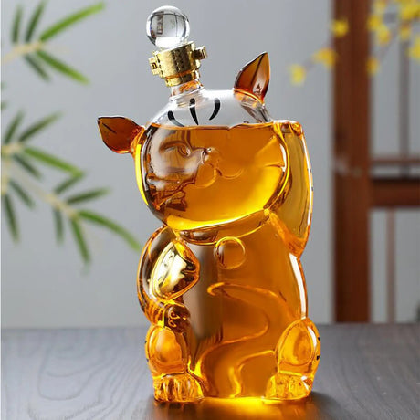 Hjemix | Katformet Glass Dekanter Glassholder med Kork Flaskedekanter Drikkevarer Dispenser Karaffel 1000ml for Middagsfest Dekorasjon Gave