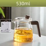 Hjemix | GIANXI Retro Glass Teapot Wood Handle Kinesisk Te Seremoni Gjennomsiktig Teutstyr Sett Kopp Filter Høy Bor Silikon Kanne 530ML