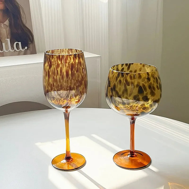 Hjemix | Vintage Amber Leopard-Print Vinglass