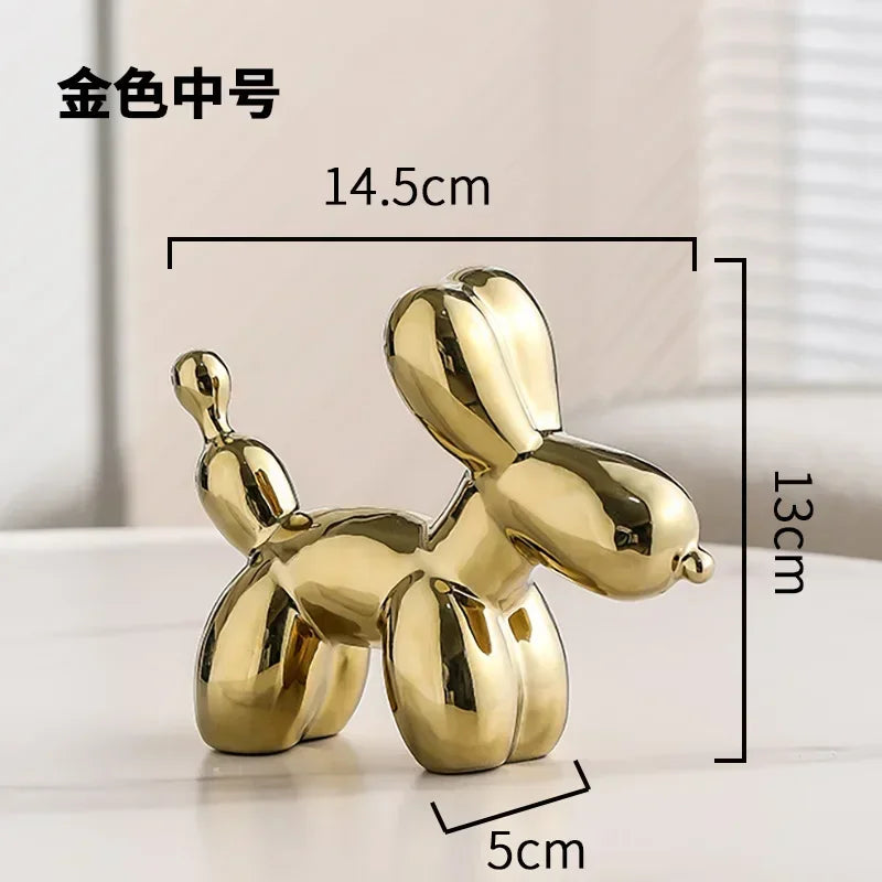 Hjemix | Nordisk Keramisk Ballonghund Skulptur Gull Dyre Dekorasjoner Statue Stue Ornament Kreativ Skrivebord Ornament Hjem Dekor