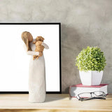 Hjemix | Statuett laget av harpiks, mennesker, familiefigurer, skulptur, figurer for hjemmedekor, borddekorasjon, stue, engel, omfavnelse, hund, far, barn