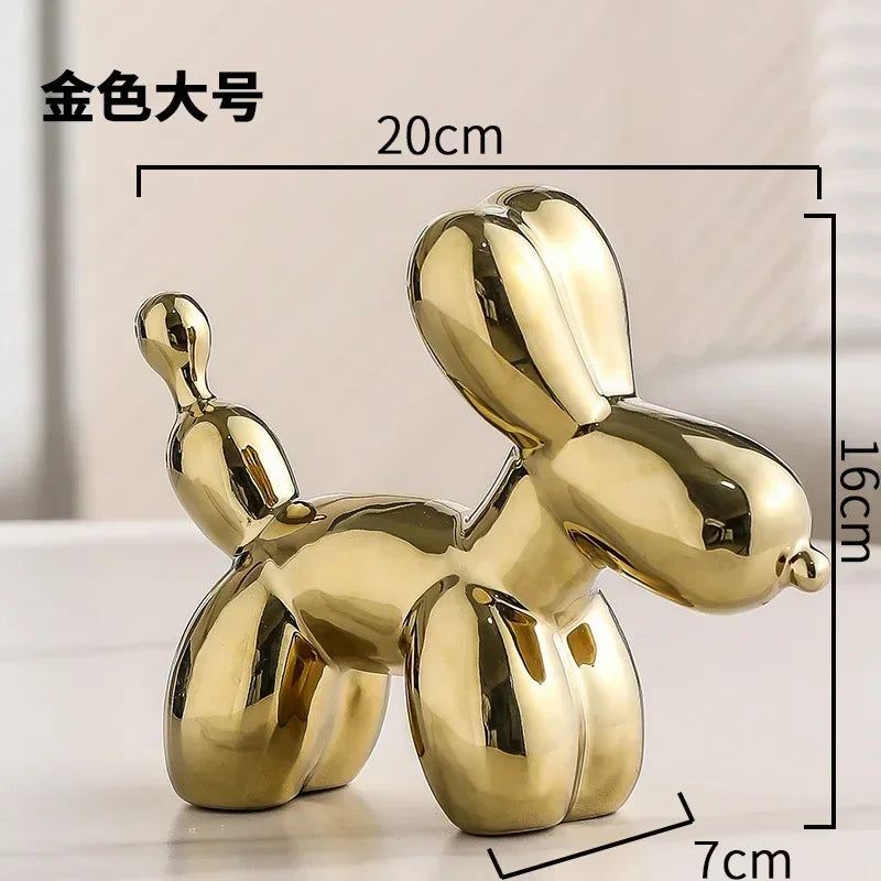 Hjemix | Nordisk Keramisk Ballonghund Skulptur Gull Dyre Dekorasjoner Statue Stue Ornament Kreativ Skrivebord Ornament Hjem Dekor