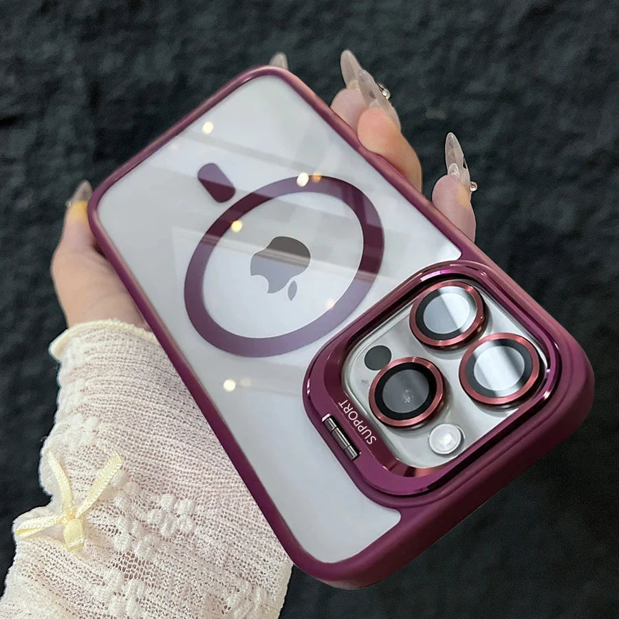 Hjemix | Støtsikker Magnetisk Magsafe Telefonveske Stativ Glass Linsebeskytter Deksel