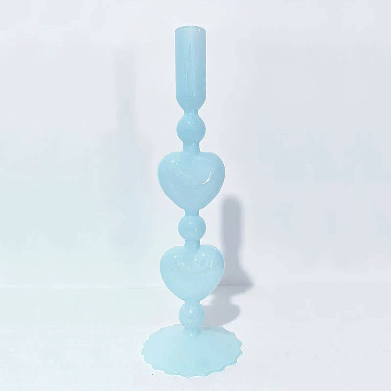 Hjemix | Retro Taper Lysestake Rød Hjerteformet Glass Lysestake Bryllup Borddekorasjon Hjem Fest Glass Vase Dekor