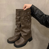 Hjemix | Retro Stil Kne-Høye Støvler Kvinner Mote Kvinner Slip-On Ridder Lange Støvler Høst Vinter Kvinner Fottøy