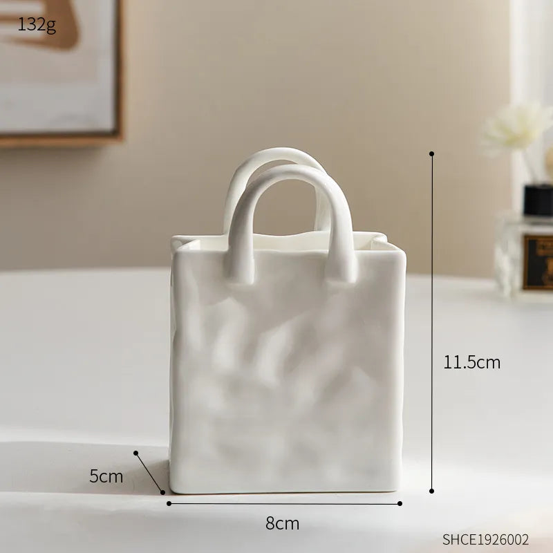 Hjemix | Nordisk dekorativ vase håndveske keramisk vase dekorasjon hjem blomster for dekor borddekorasjons tilbehør romdekorasjon vasegave