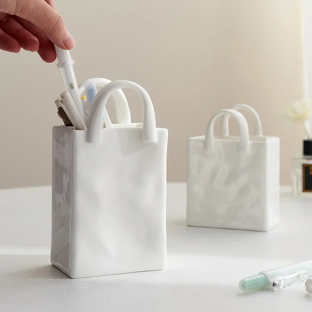 Hjemix | Nordisk dekorativ vase håndveske keramisk vase dekorasjon hjem blomster for dekor borddekorasjons tilbehør romdekorasjon vasegave