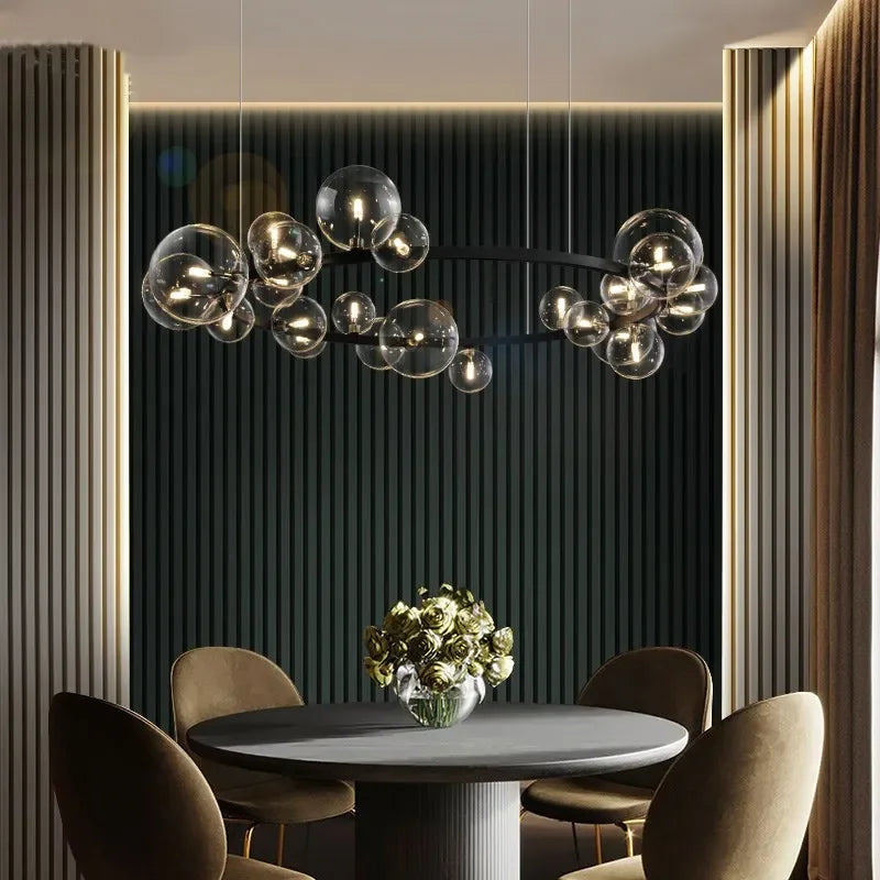Hjemix | Moderne kreativ metall krystallampe: 7/10 klare glassbobler, lang rund design med G9 lyskilde