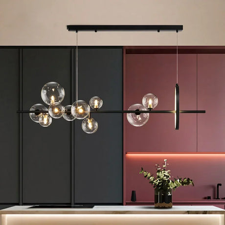 Hjemix | Moderne kreativ metall krystallampe: 7/10 klare glassbobler, lang rund design med G9 lyskilde