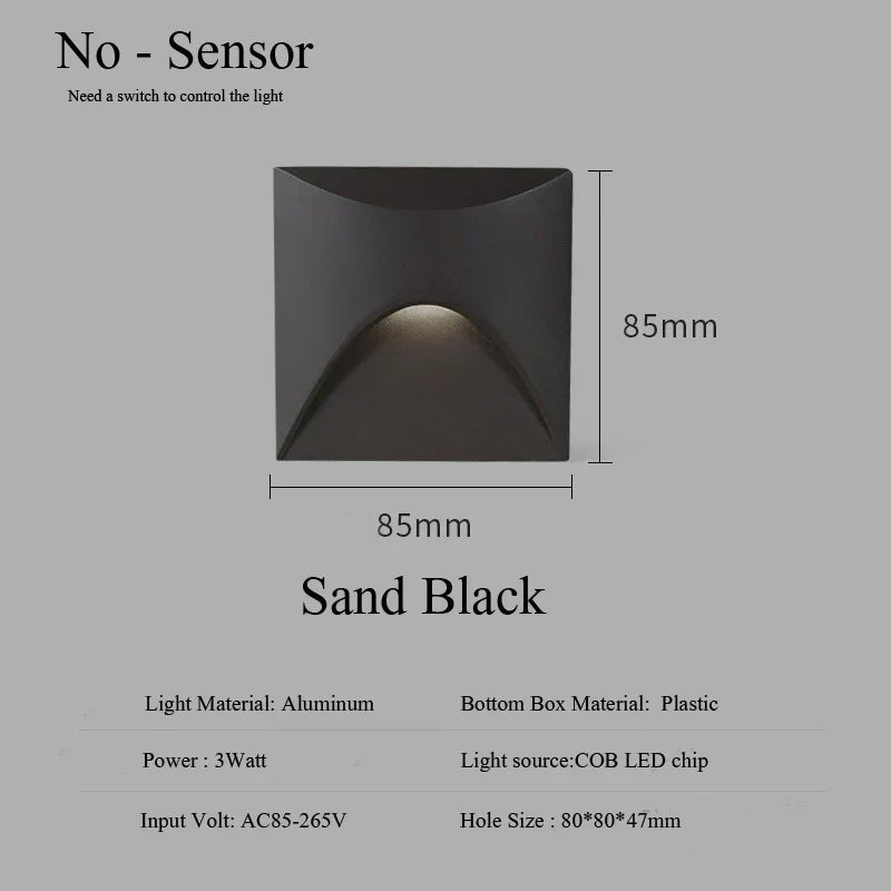 Hjemix | Moderne vanntett IP65 LED innfelt vegglampe for utendørs belysning - 3W innebygd trinn- og trapp-balkongportal lys