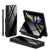 Hjemix | Støtbestandig Rustningssak Glassdeksler Stativ Sett Inn Kort Lærsak for Samsung Galaxy Z Fold 5/4