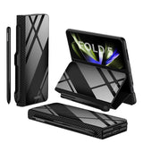 Hjemix | Støtbestandig Rustningssak Glassdeksler Stativ Sett Inn Kort Lærsak for Samsung Galaxy Z Fold 5/4