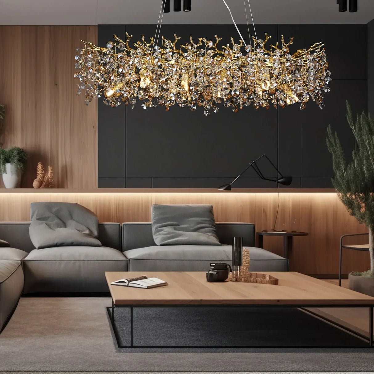 Hjemix | Lang Krystall Pendellampe - Spiserom Gull Restaurant Øy Hengende Lampe, Sølv Nordisk LED Pendellampe Stor