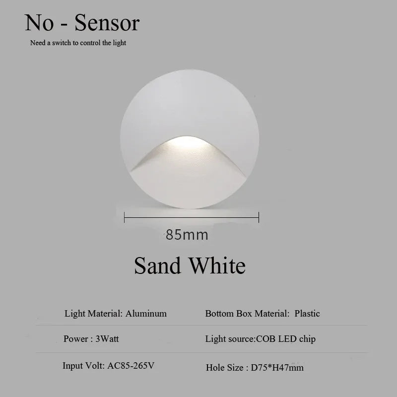 Hjemix | Moderne vanntett IP65 LED innfelt vegglampe for utendørs belysning - 3W innebygd trinn- og trapp-balkongportal lys
