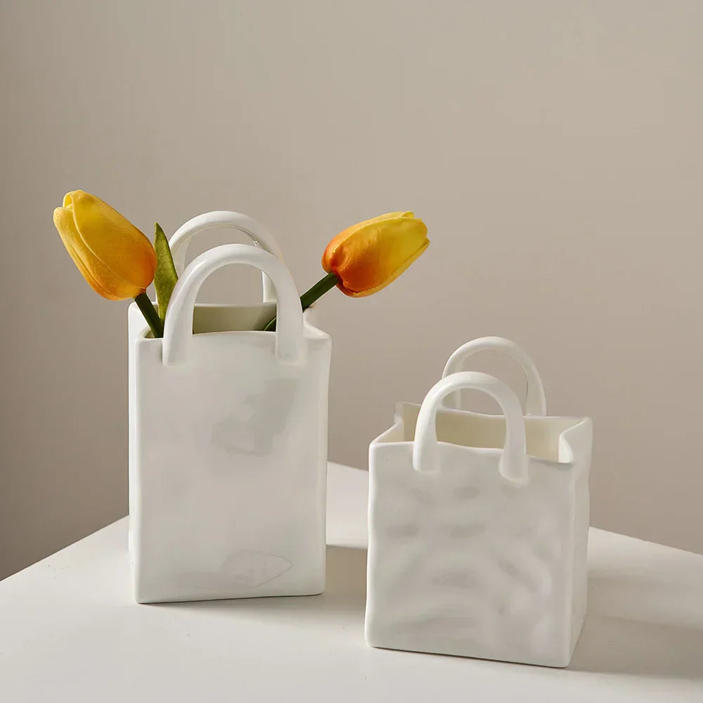 Hjemix | Nordisk dekorativ vase håndveske keramisk vase dekorasjon hjem blomster for dekor borddekorasjons tilbehør romdekorasjon vasegave