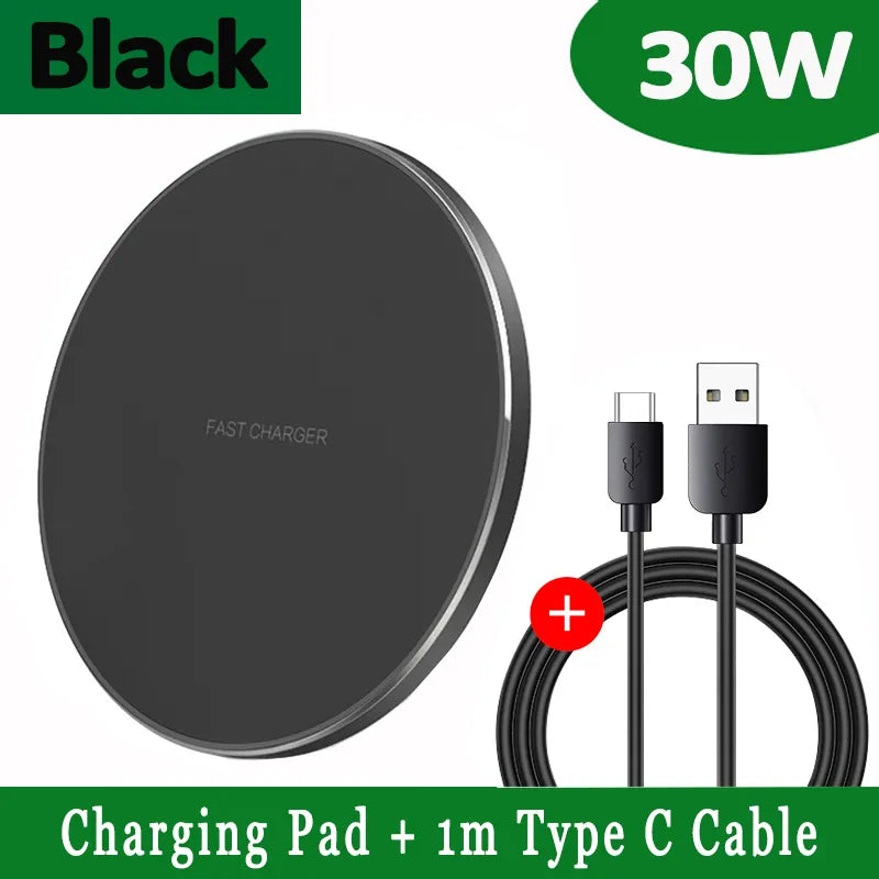 Hjemix | 30W Rask Trådløs Ladeplate | Premium USB C Ladekabel MagSafe Lader for Apple iPhone, Samsung & Android - Rask Trådløs Ladeplate