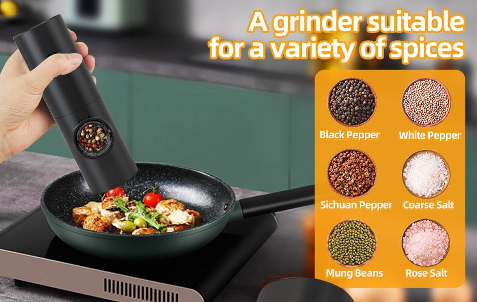 Hjemix | Elektrisk automatisk pepper- og saltkvern med LED-lys og justerbar maling - Perfekt for kjøkkenet eller restauranten