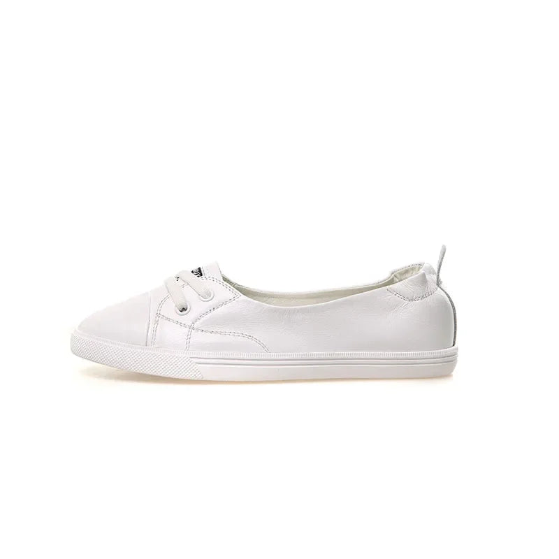 Hjemix | 100% Ekte Lær Sko Kvinner Flate Casual Sko Myk Ku skinn Hvite Flats