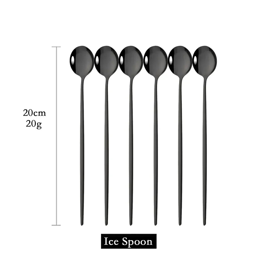 Hjemix | Gylden 6-delt Langt Håndtak Skje Sett