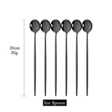 Hjemix | Gylden 6-delt Langt Håndtak Skje Sett