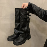 Hjemix | Retro Stil Kne-Høye Støvler Kvinner Mote Kvinner Slip-On Ridder Lange Støvler Høst Vinter Kvinner Fottøy