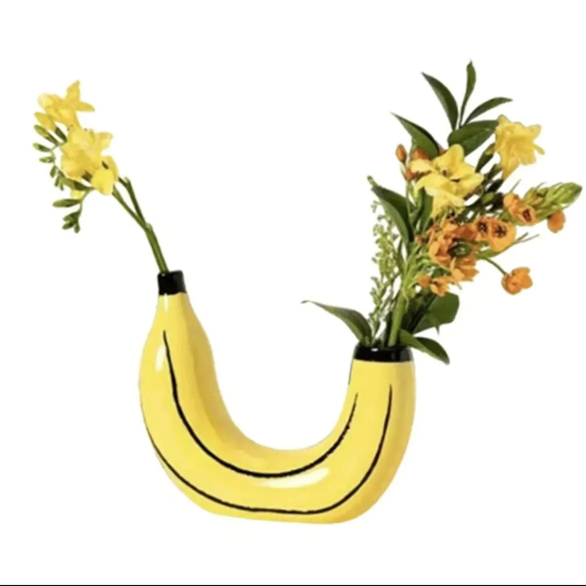 Hjemix | Banan vase, blomster vase laget av harpiks, søt bananform, dekorativ bordvase for blomsterarrangementer, stue, soverom, hjemmedekorasjon