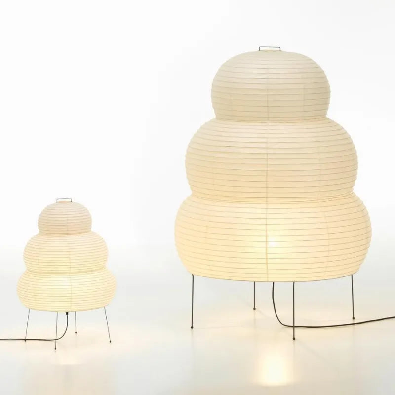 Hjemix | Japansk Wabi-Sabi tripod gulvlampe soverom nattbord stue spisestue studie loft dekor skrivebord lampe hvit rispapir bordlampe