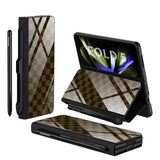 Hjemix | Støtbestandig Rustningssak Glassdeksler Stativ Sett Inn Kort Lærsak for Samsung Galaxy Z Fold 5/4