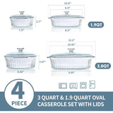 Hjemix | 4-delt Glass Bakeware Sett med 2 Bakeware Retter med Glasslokk, 1.9 Qt og 3 Qt