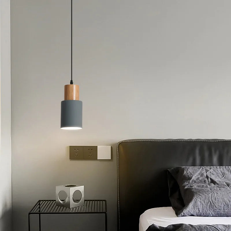 Hjemix | Nordisk LED Pendellamper Laget av Metall og Tre - Moderne Hengende Lamper for Spisestue og Kjøkken