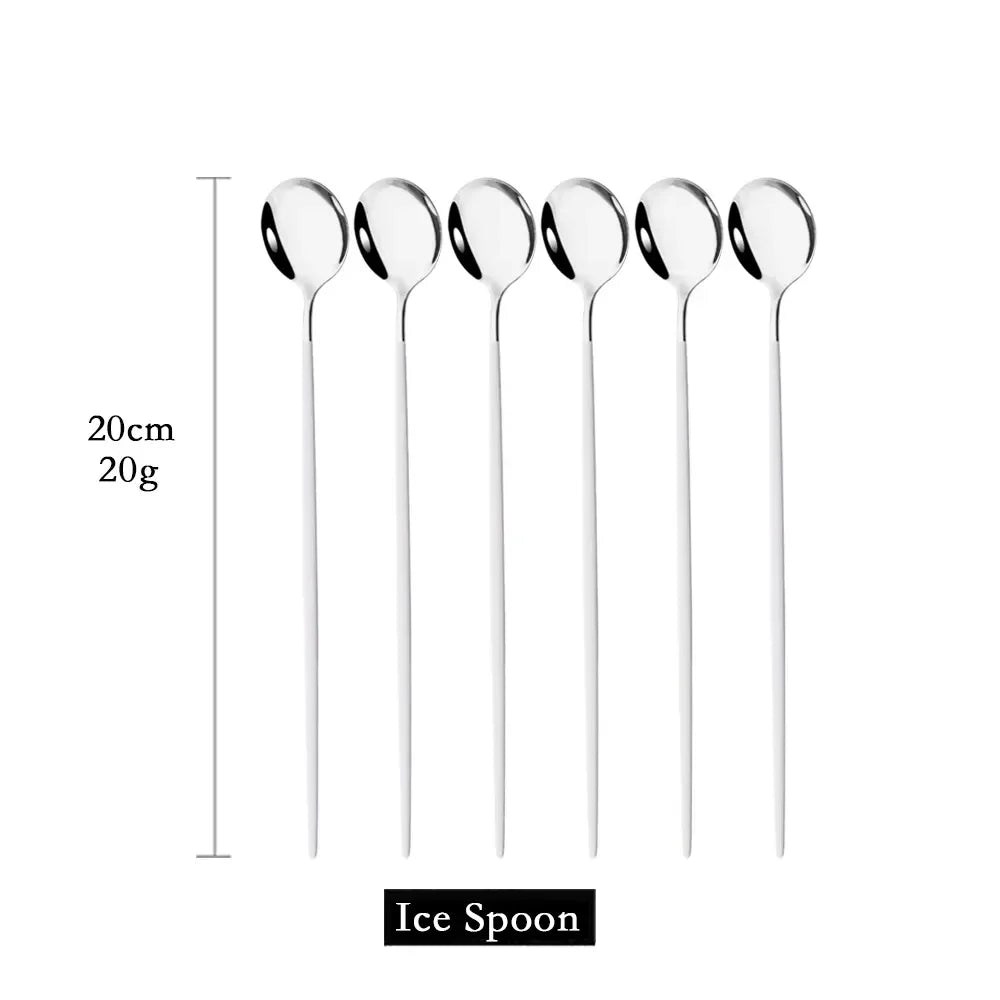 Hjemix | Gylden 6-delt Langt Håndtak Skje Sett