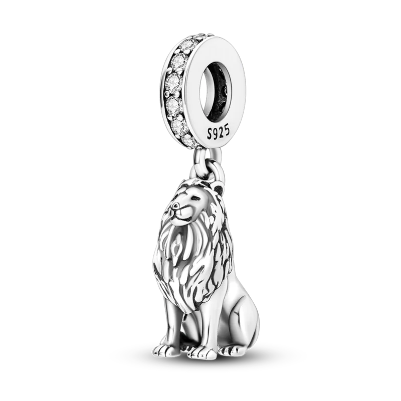 Hjemix | 925 Sølv Gylden Leopard Charms Perler Fargerik Kameleon Nesehorn Løve Skarabé Katt Anheng Kompatibel med Original Pandora Armbånd Smykker