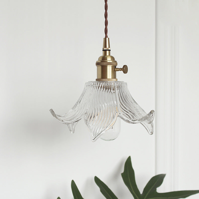 Hjemix | Moderne Kreativ Floral Messing-Glass 1-Lyskilde Pendellampe for Stuen