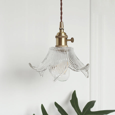 Hjemix | Moderne Kreativ Floral Messing-Glass 1-Lyskilde Pendellampe for Stuen