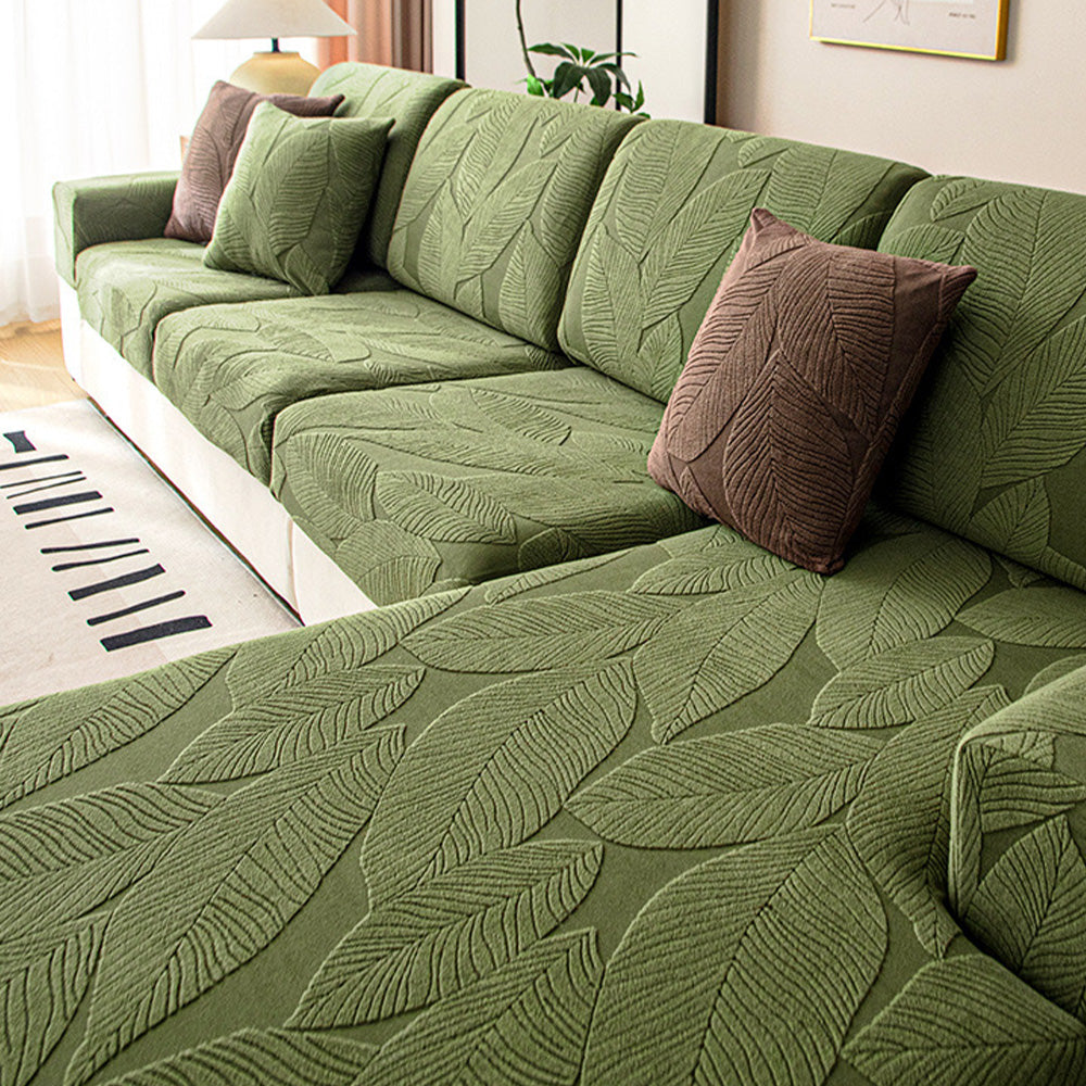 Hjemix | Moderne Blader Jacquard Vanntett Anti-Ripe Stretch Full Dekke Sofa Dekke