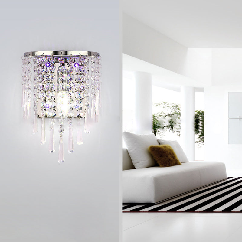 Hjemix | Moderne Luksus Semi-Rund Octagonal Perle Rustfritt Stål Krystall 1-lys Vegglampe for Stue