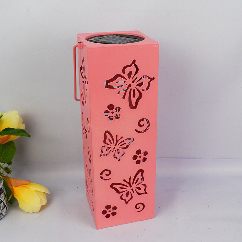 Hjemix | Solar Butterfly Rose Pattern Hollow Column LED Utendørs Vanntett Dekorativ Lampe