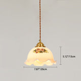 Hjemix | Tradisjonell Vintage Messing Snor Valnøtt Glass Blomst Buet 1-Lykt Pendellampe For Spiserom